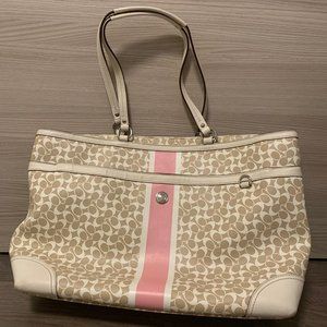 Coach Monogram Leather Large Shopper in White/Pink
